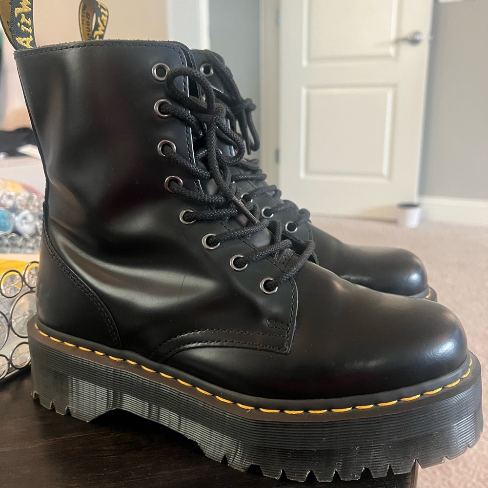 Dr. Martens Black Leather Jaden Platform  Combat Boots